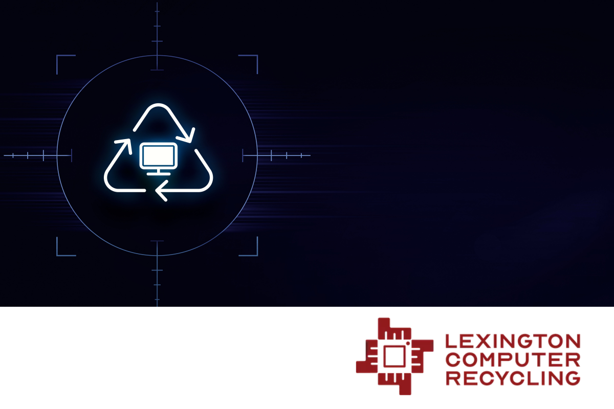 A symbol of a laptop inside a recycling symbol, representing ITAD from technology recyclers Lexingto