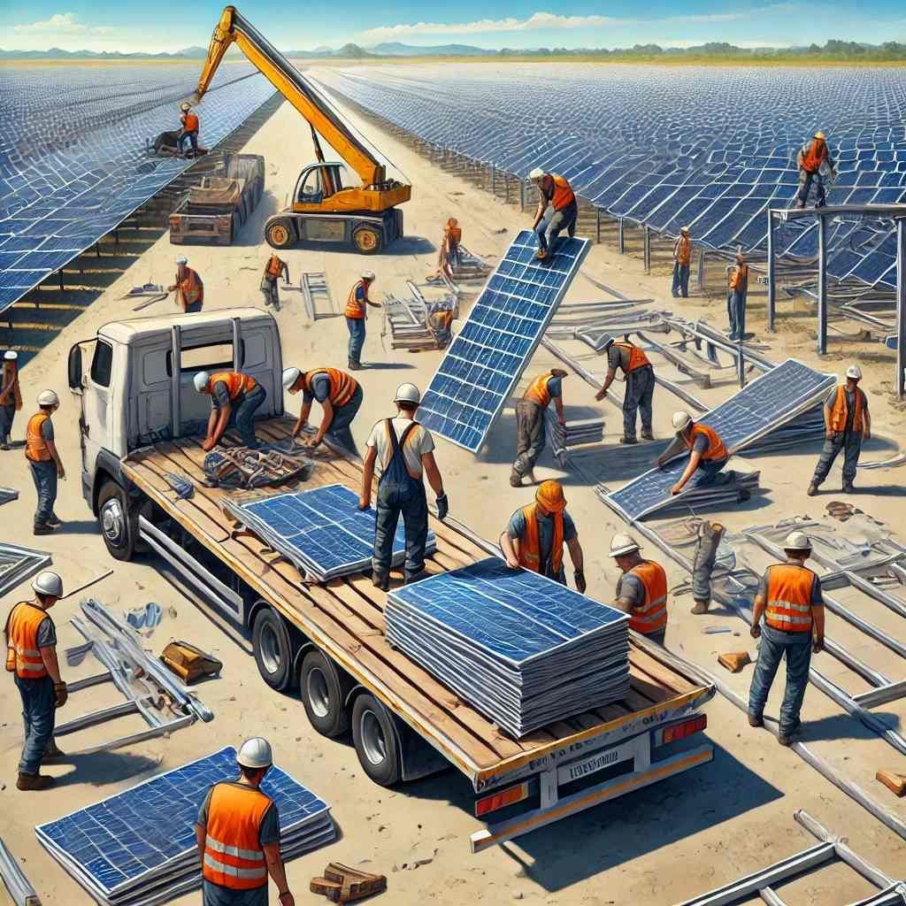 A group of solar panels in a remote rural field near Nicholasville, Kentucky (KY).