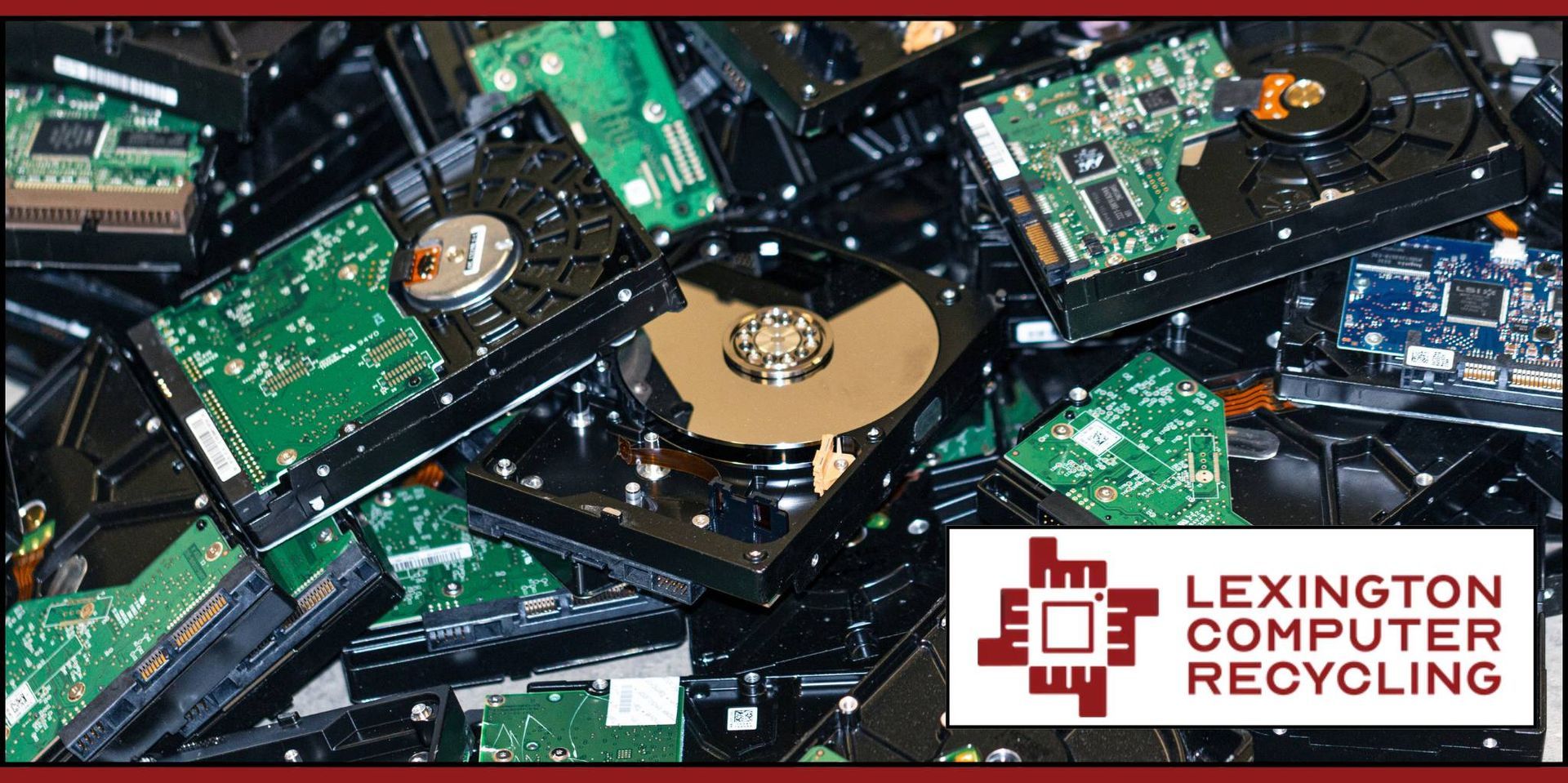 Several computer hard drives are in a pile for disposal near Lexington, Kentucky (KY)
