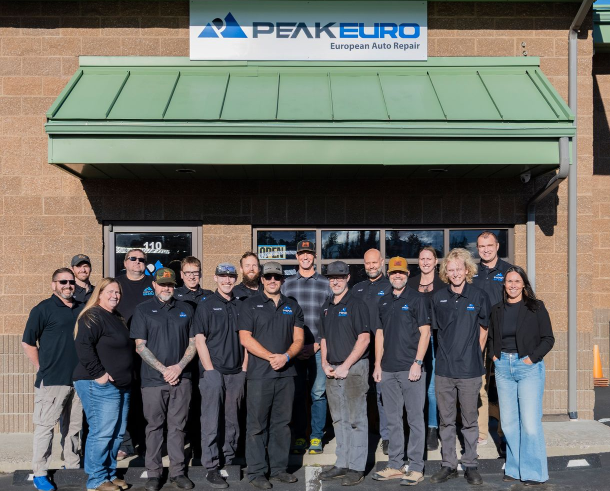 Peak Euro auto repair team in Bend, Oregon standing in front of the shop