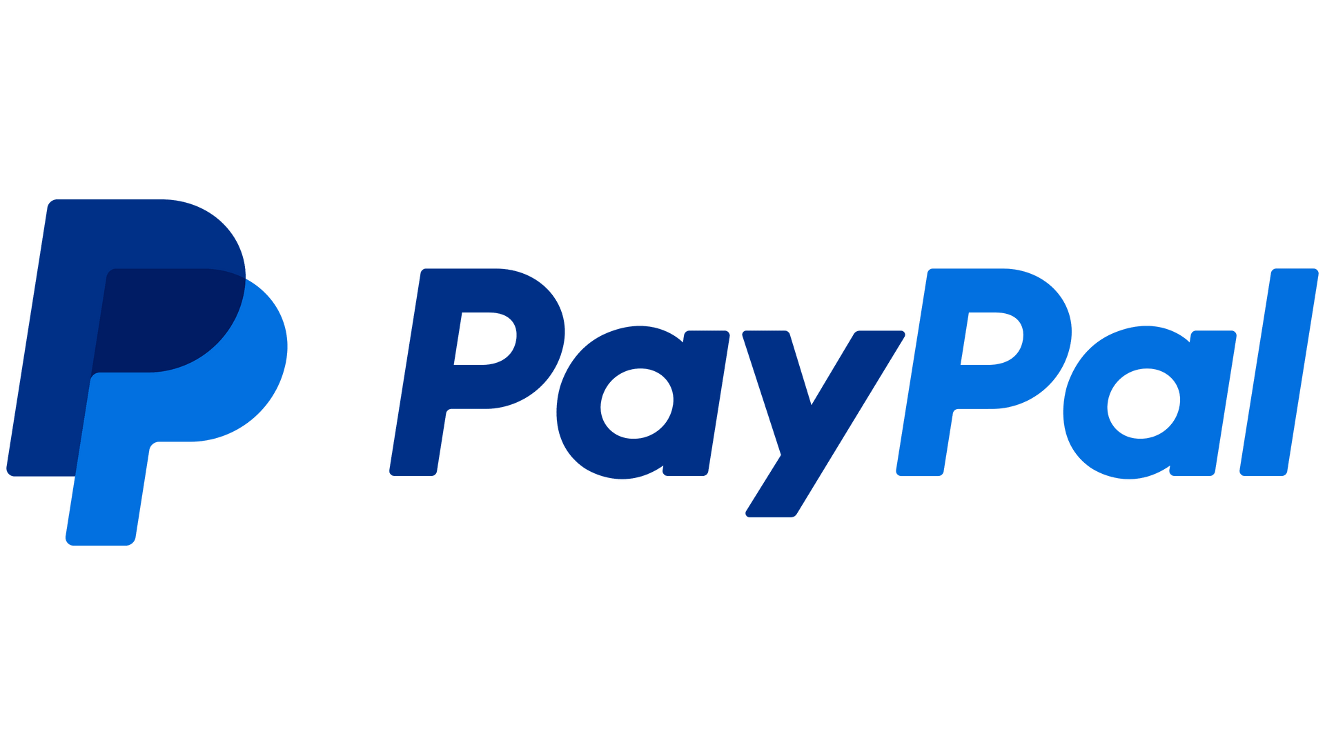 The paypal logo is blue and white on a white background.