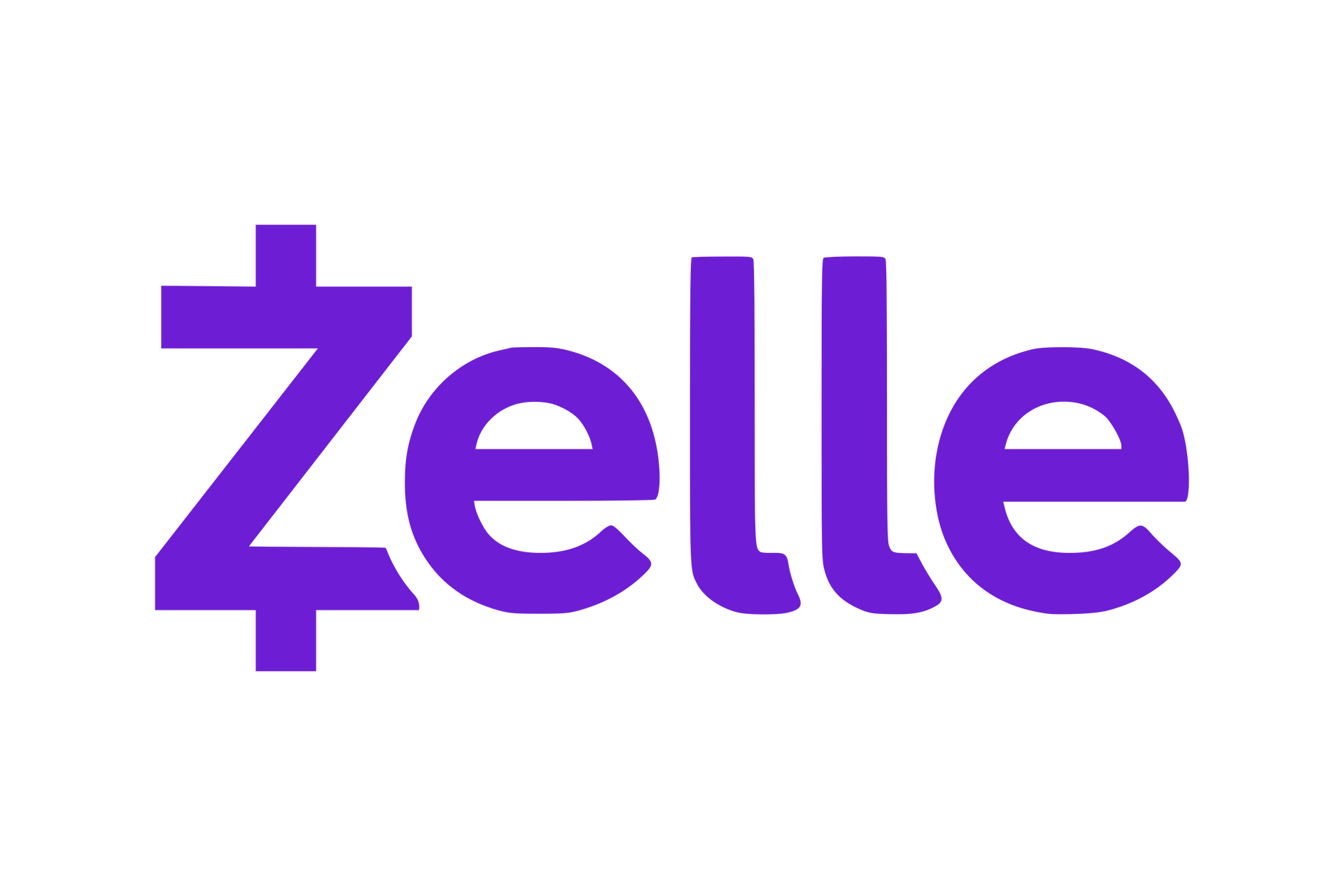 A purple and white logo for zelle on a white background.