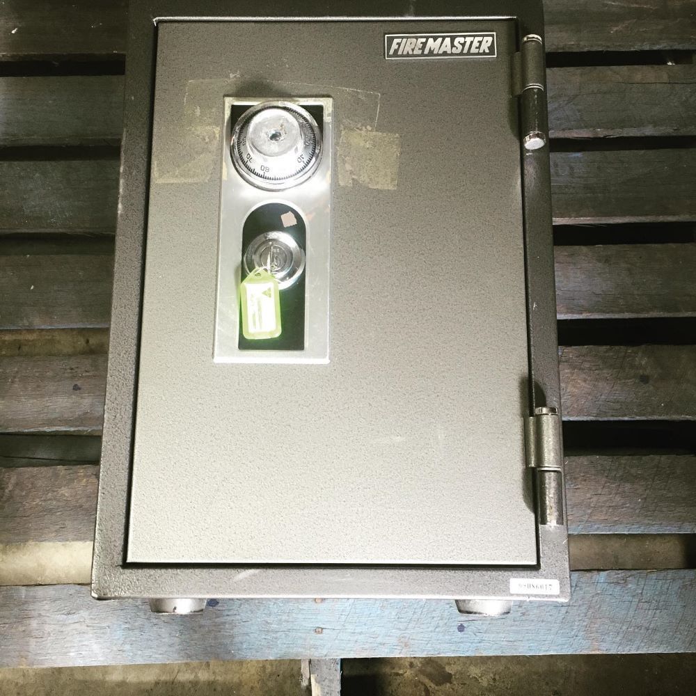A Firemaster Safe Is Sitting on A Table — Toowoomba Locksmiths in Dalby, QLD