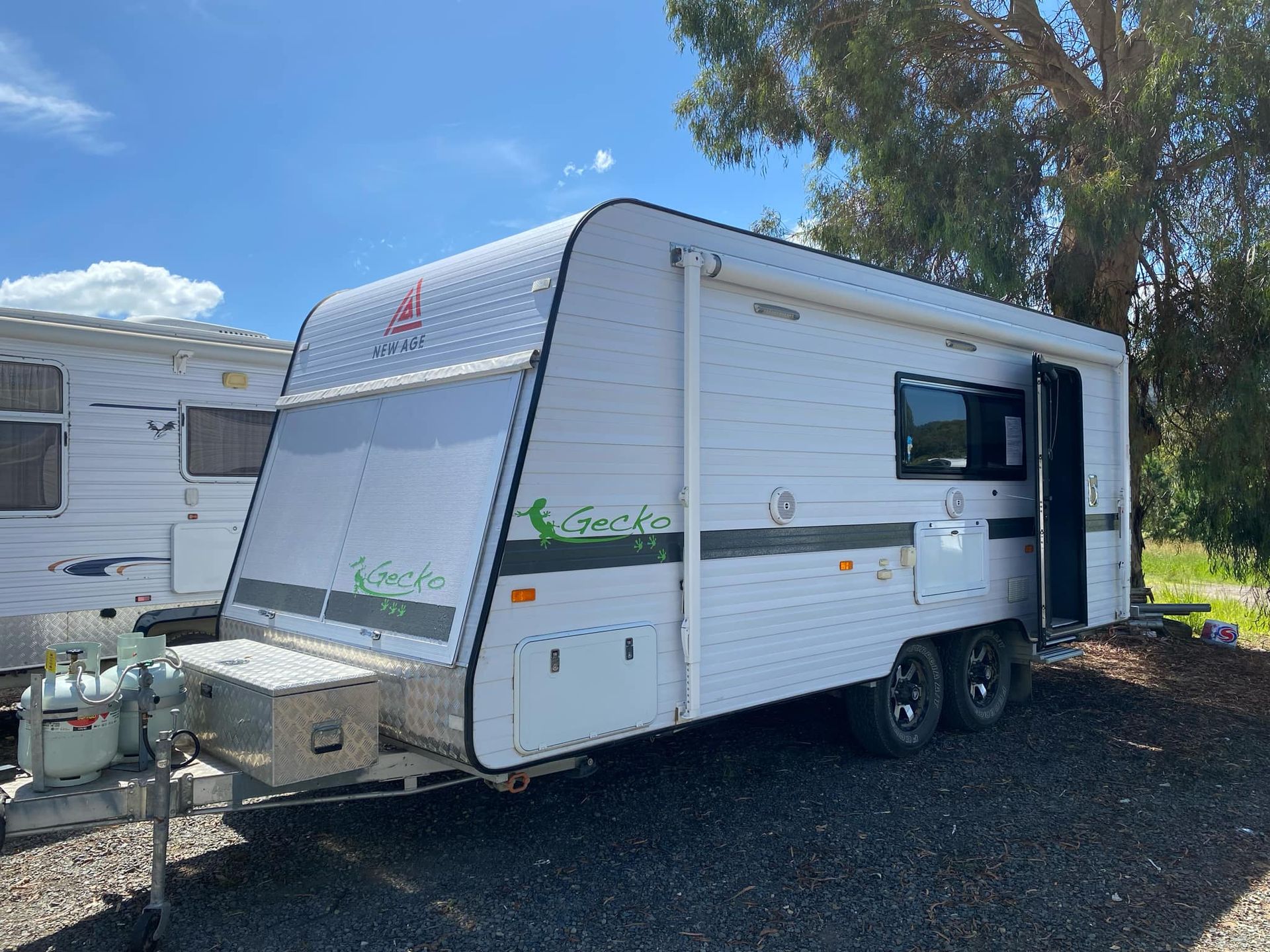 PARKED ON GRAVEL AT GREAT LAKES CARAVANS