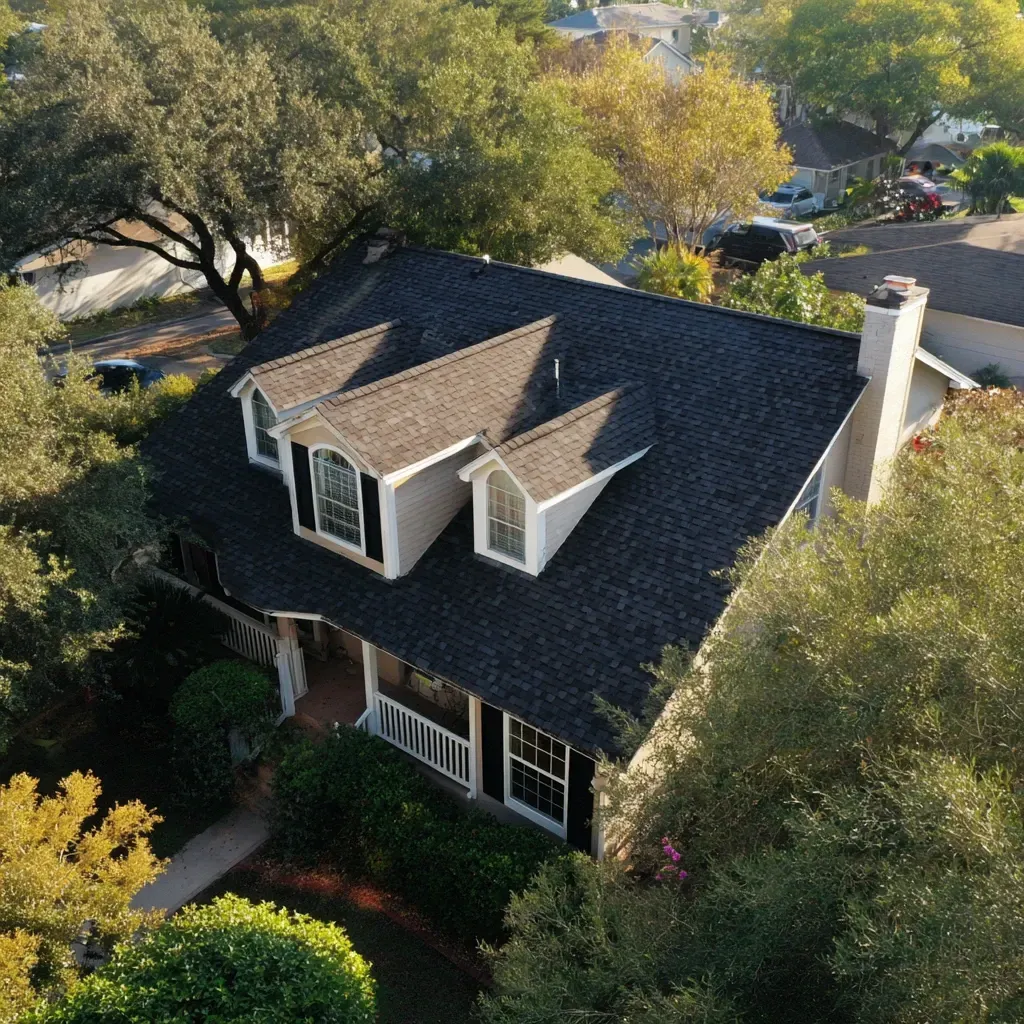 Asphalt shingle roofing in Tampa FL featuring laminated architectural shingles and synthetic underlayment.