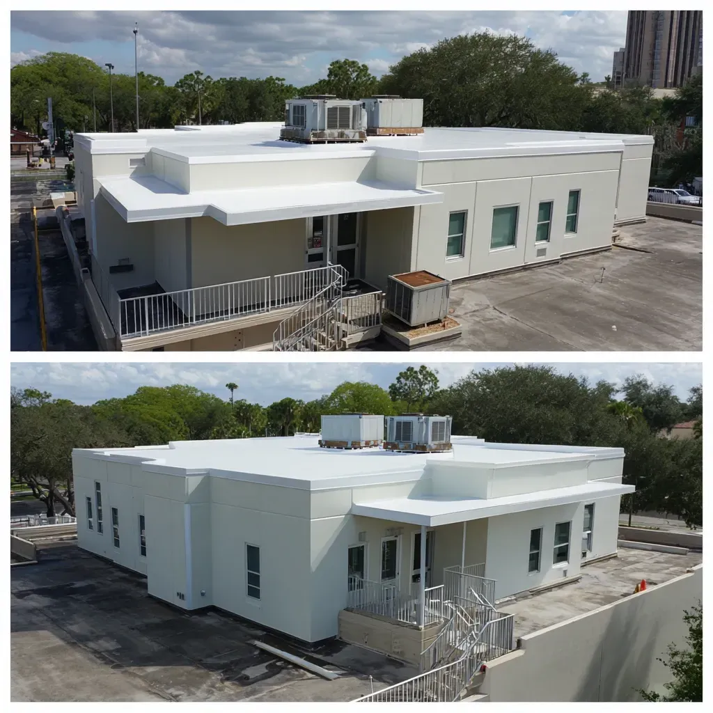 Durable commercial flat roof installation in Tampa FL for retail strip malls and business complexes.