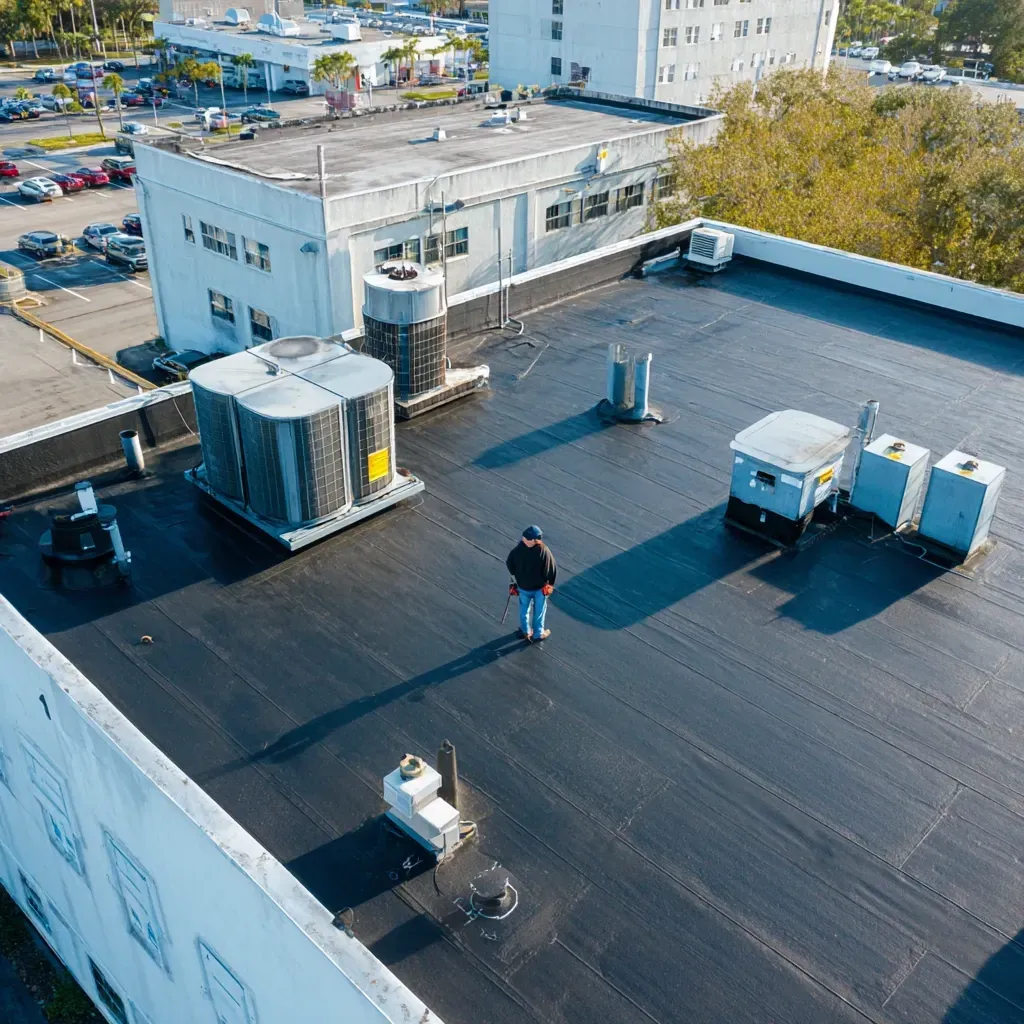 Reinforced fabric systems used in commercial roof sealing in Tampa FL for extra durability and longevity.