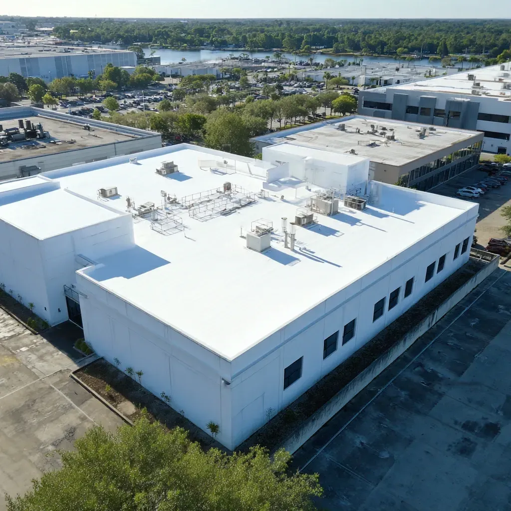 Tampa-based commercial roof sealing with elastomeric membranes that expand and contract with temperature shifts.