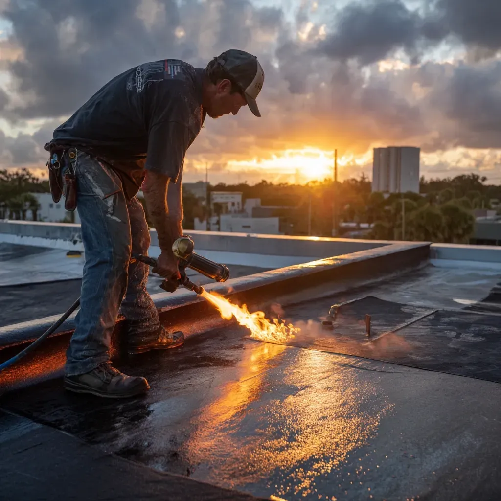 Tampa FL commercial roofing contractors installing code-compliant, wind-rated flat roof systems.