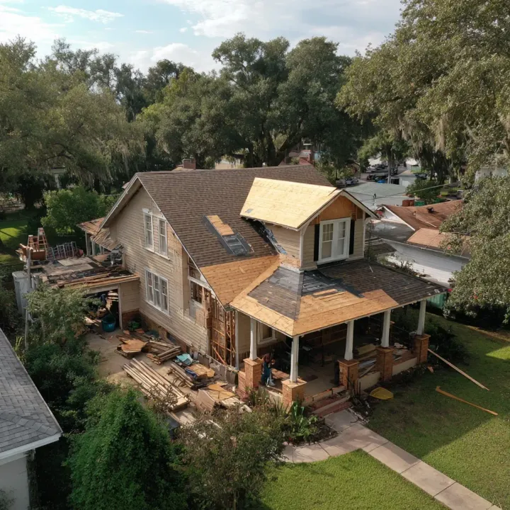 Storm damage roof specialists in Tampa FL repairing wind-torn shingles and water-intrusion issues.