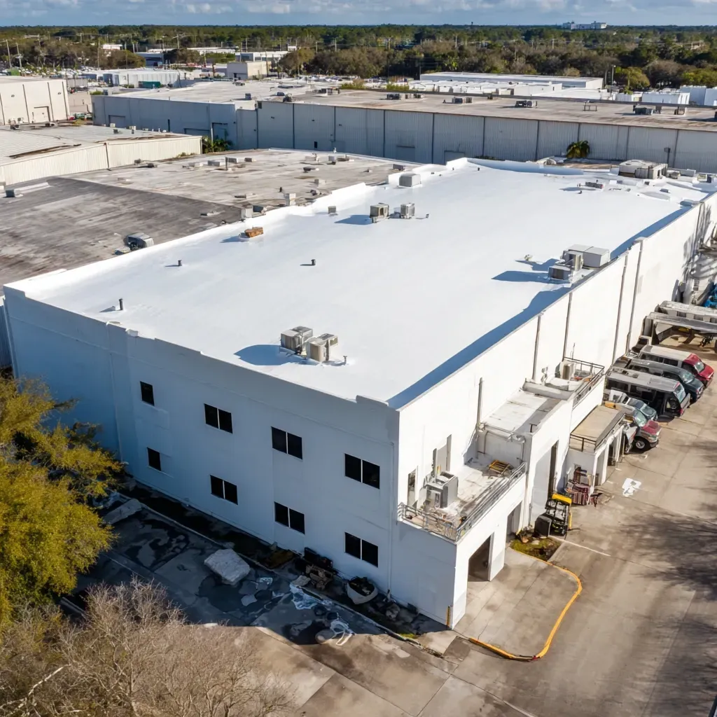 Silicone-based commercial roof sealing in Tampa FL perfect for areas with ponding or standing water.
