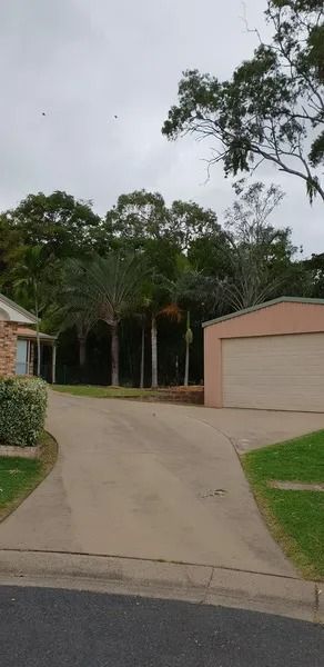 Curved Suburban Driveway Beside a Garage, With Tall Trees and Lawn — Barlows Tree Services in Rockhampton, QLD