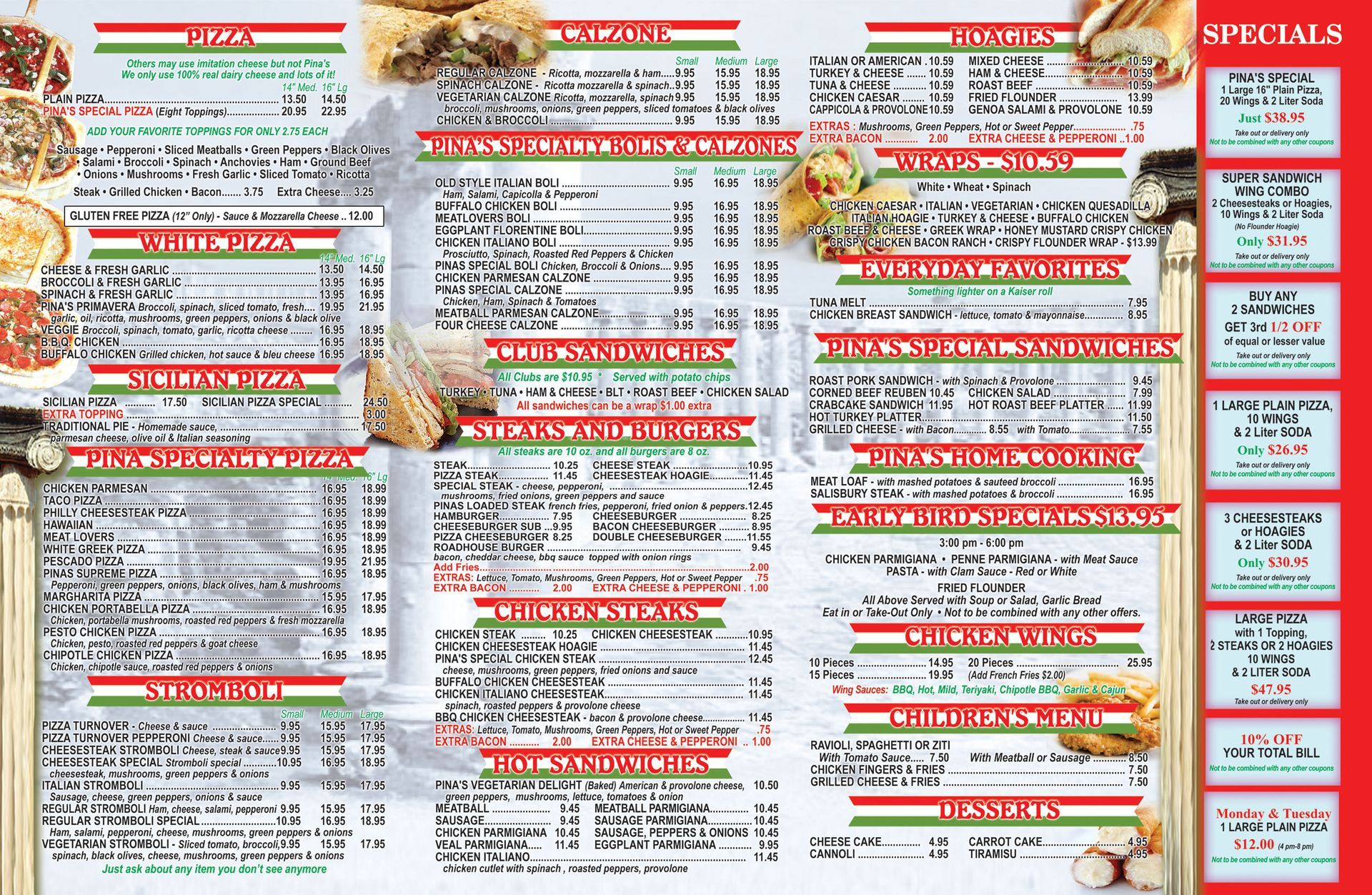 Second Menu of Pina's Pizza — Philadelphia, PA — Pina's Pizza Roxborough