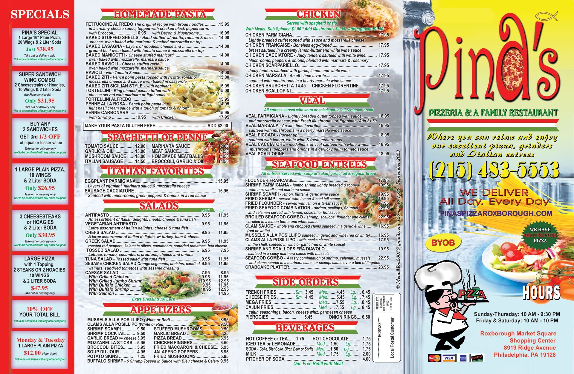 First Menu of Pina's Pizza — Philadelphia, PA — Pina's Pizza Roxborough