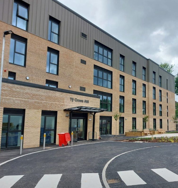 A multi-story brick building,