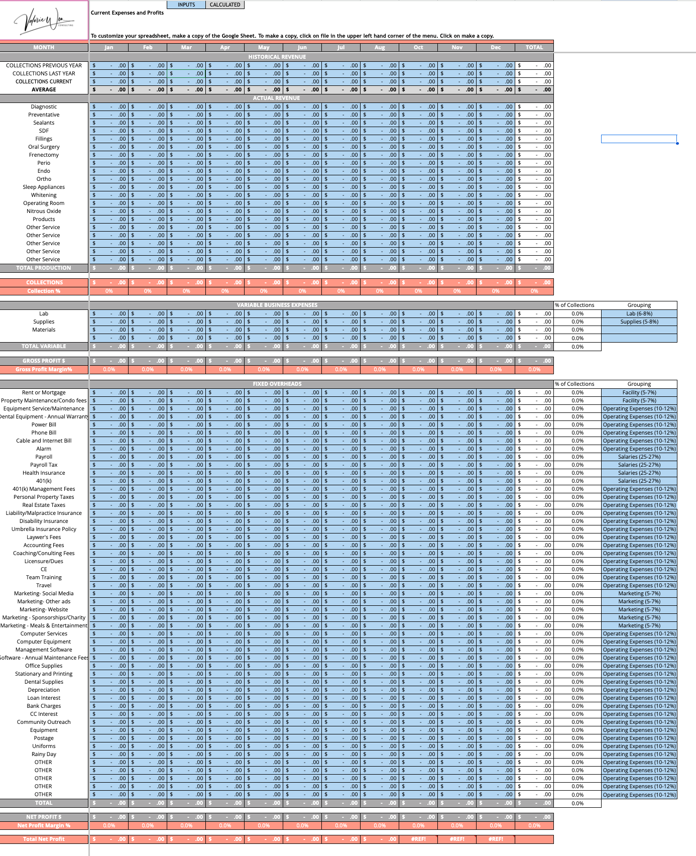 Spreadsheet with rows and columns; blue and orange headers; financial data.