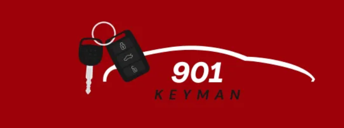 901 Keyman logo with black key fob and silver key on a red background