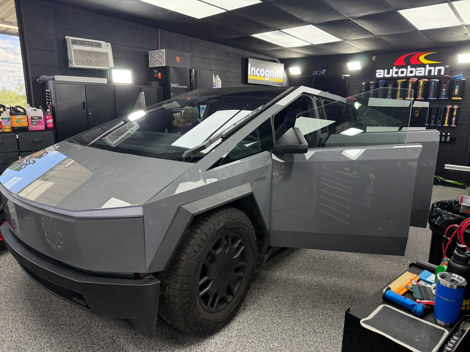 A Tesla Cybertruck in Battleship Gray