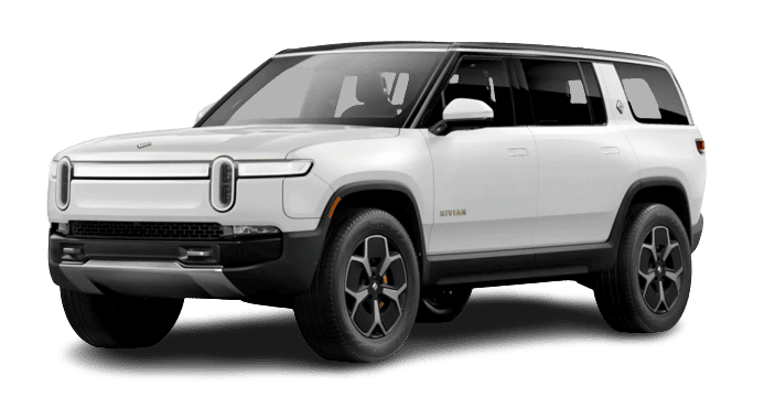 A white rivian r1 suv is shown on a white background.