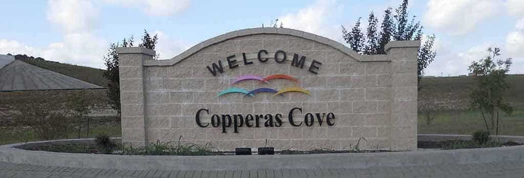 A welcome sign for copperas cove in texas
