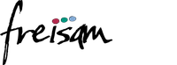 Das Wort „freisam“ in schwarzer Schrift über drei farbigen Kreisen.