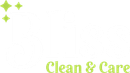 A white background with green letters that say clean and care.
