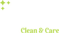 A white background with green letters that say clean and care.