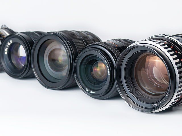 Camera lenses in a row