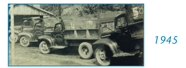 A black and white photo of a truck from 1945