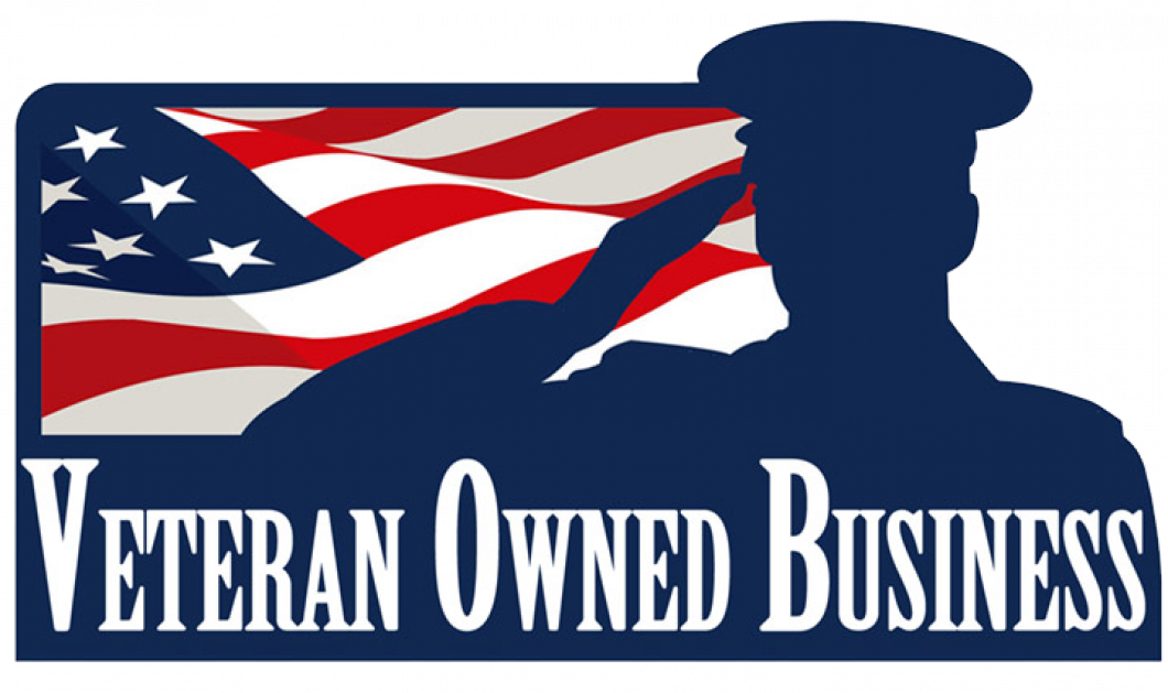 A logo for a veteran owned business with an american flag