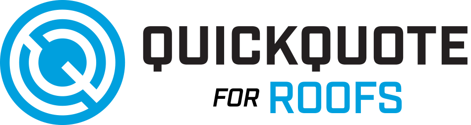 A blue and white logo for quickquote for roofs