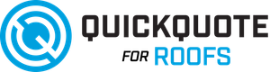 A blue and white logo for quickquote for roofs
