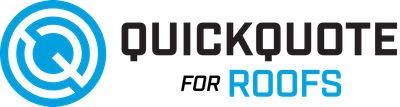 A blue and white logo for quickquote for roofs