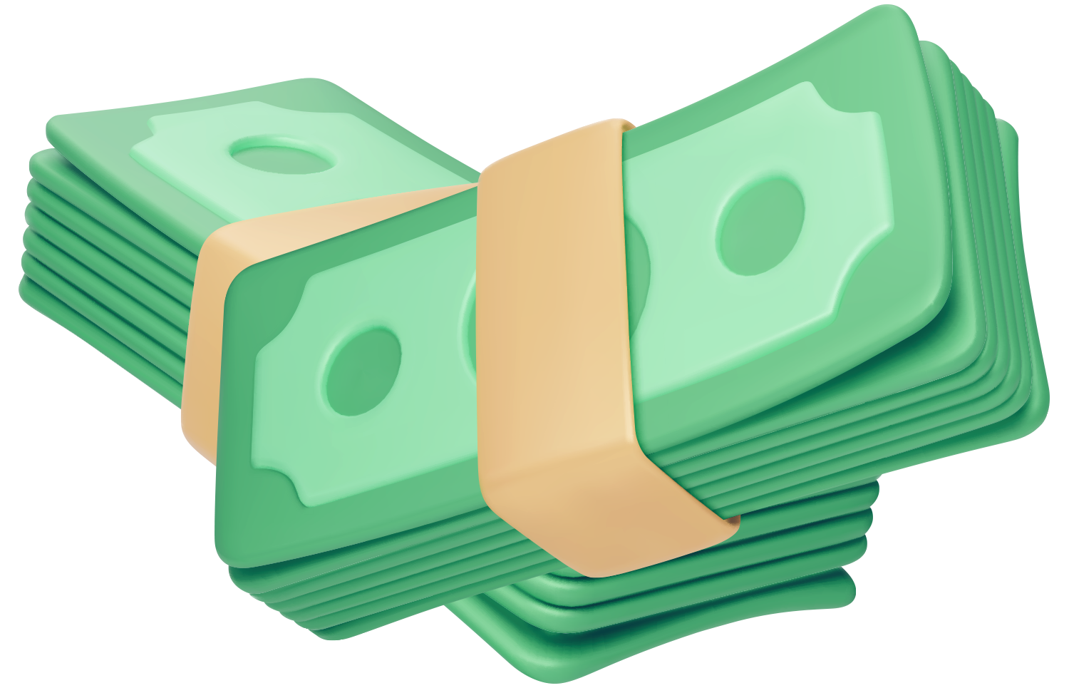 A stack of green money is tied together with a tape.