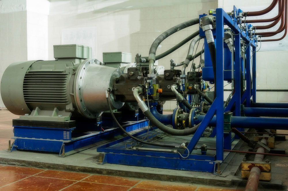 Large Industrial Machinery, Motor Attached to Multiple Pumps, Blue Frame, Pipes — Keyeng in Slade Point, QLD