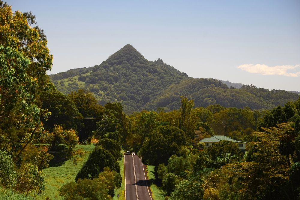 Road Leading Towards a Tree-Covered Mountain Under a Blue Sky — Byron Floor Sanding In Mullumbimby, NSW