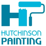 Hutchinson Painting logo: Orange paintbrush strokes on blue background, with white text