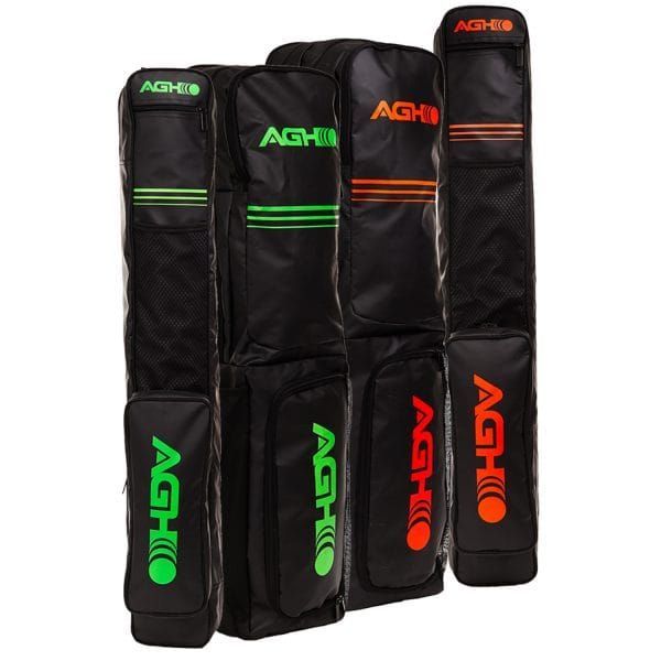 A group of agh bags are stacked on top of each other