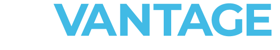 The word vantage is written in blue on a white background