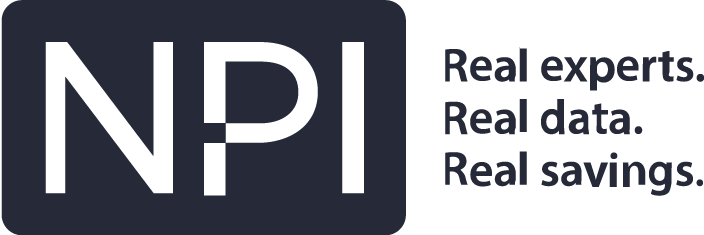 A logo for npi real experts real data real savings