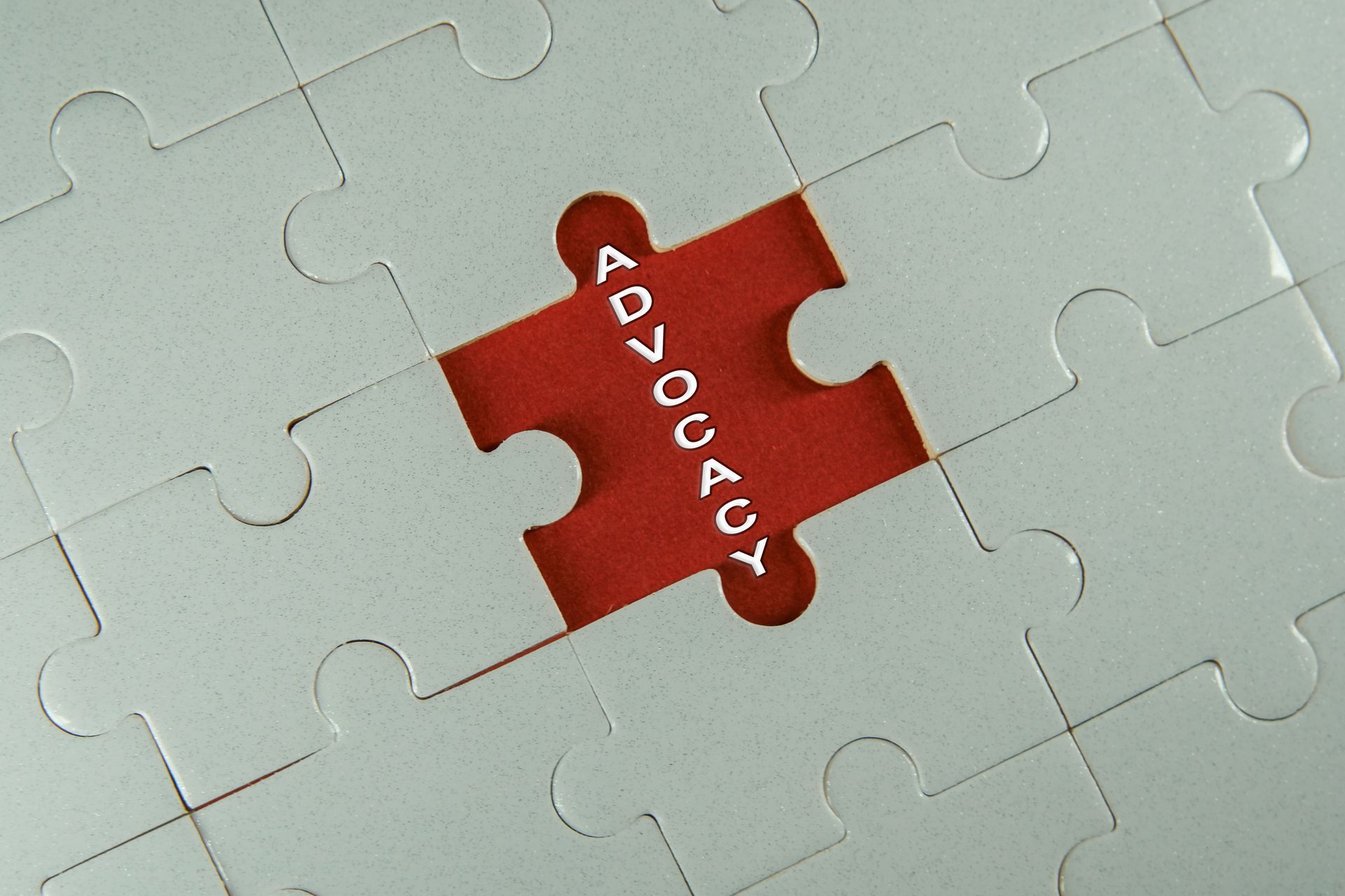 A puzzle piece with the word advocacy on it