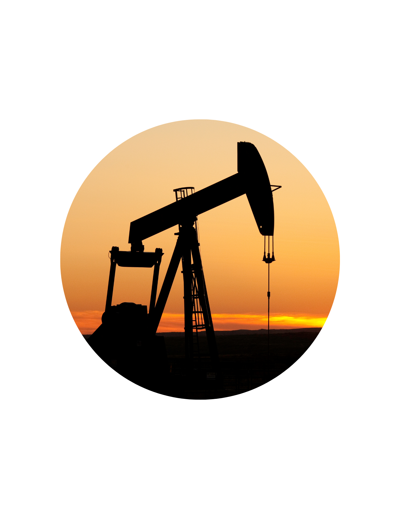 silhouette of oil pump against sunset sky