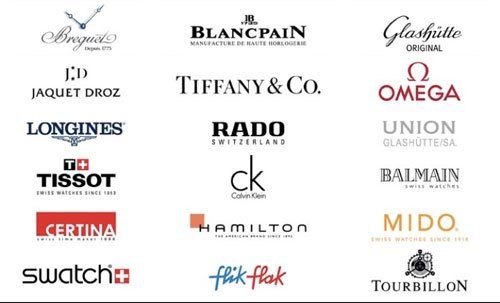 un’immagine con diversi loghi di marche famose di orologi