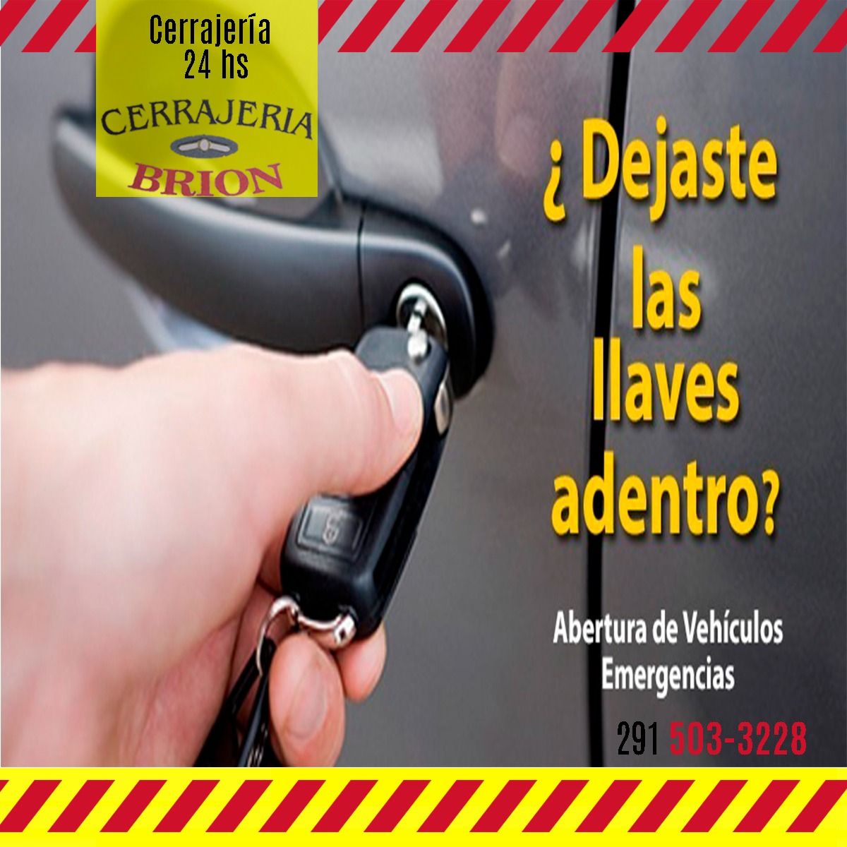 Una mano sosteniendo una llave de auto junto a la puerta de un automóvil, un texto que pregunta: