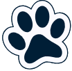 Dark blue paw print with white border.