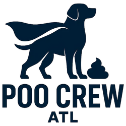 Dark blue dog with a cape and poop pile, with 