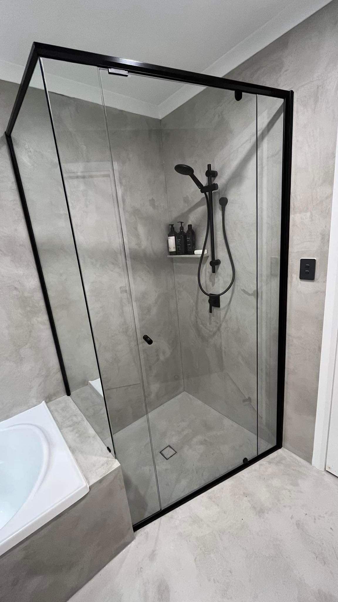 Glass Shower Screen With Black Shower Tap — SC Glass & Aluminium in Gympie, QLD
