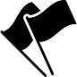 Two black flags waving on poles.