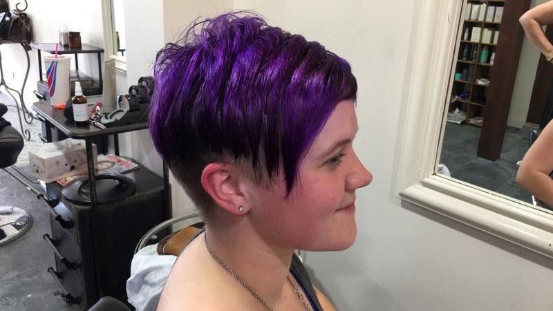 Girl With Purple Hair Having Haircut— Minnie & Lucille Hairdressing In Armidale, NSW