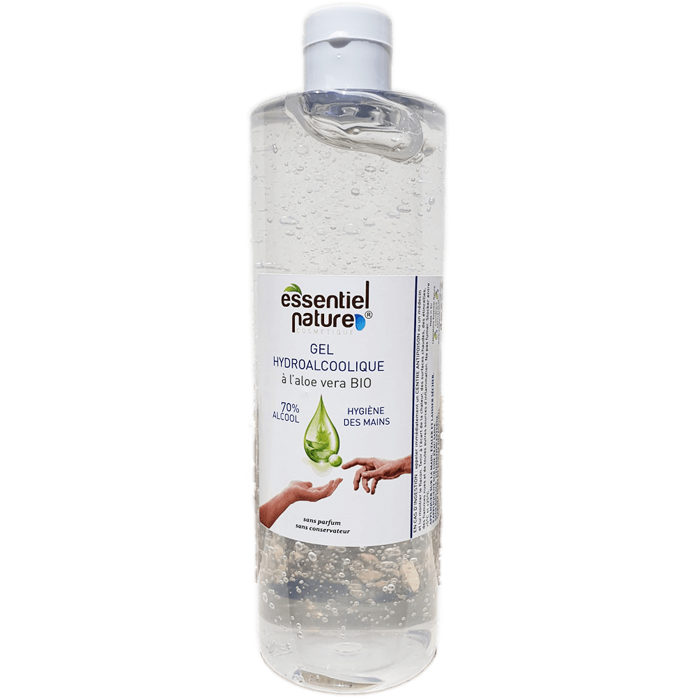 GEL HYDROLCOOLIQUE ALOE VERA BIO AVEC 70% D'ALCOOL EST IDÉAL POUR ASSURER UNE HYGIÈNE COMPLÈTE DES MAINS SANS AVOIR BESOIN D'EAU. L'INCORPORATION DANS LA FORMULE DE L'ALOÈS ASSURE L'HYDRATATION
